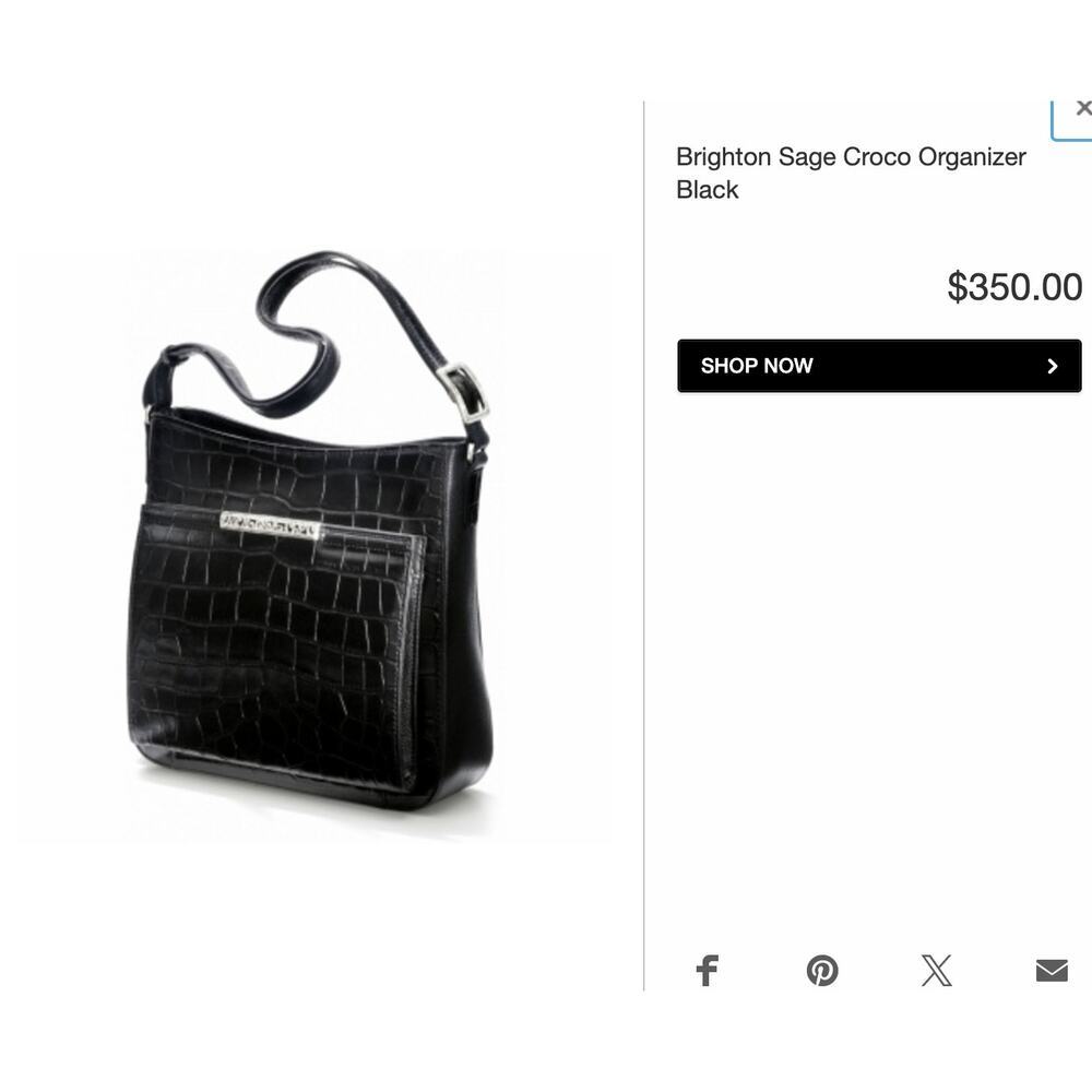 Vintage Brighton Black Croc Embossed Leather Crossbody Shoulder Bag Heart